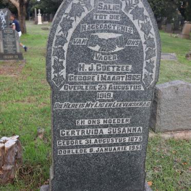 COETZEE H.J. 1865-1919 &amp; Gertruida Susanna 1875-1951