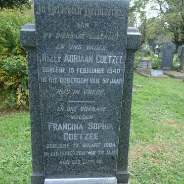 COETZEE Jozef Adriaan -1940 &amp; Francina Sophia -1964