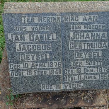DEYSEL Jan Daniel Jacobus 1876-1940 &amp; Johanna Gertruida SCOTT 1878-1952