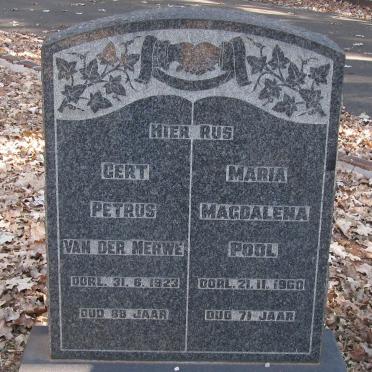 MERWE Gert Petrus, van der -1923 &amp; Maria Magdalena POOL -1960