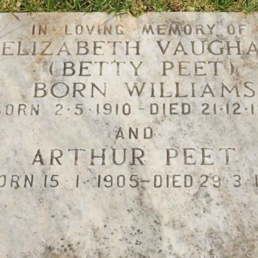 PEET Arthur 1905-1997 &amp; Elizabeth Vaughan WILLIAMS 1910-1989