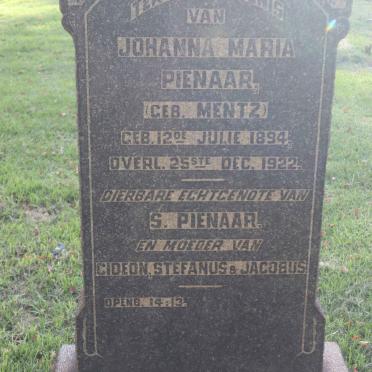 PIENAAR Johanna Maria nee MENTZ 1894-1922
