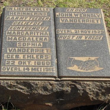 RIET John Werndly, van der -1929 &amp; Margaritha Magdalena Sophia EHLERS 1860-1916