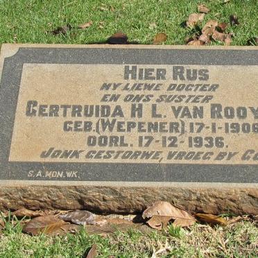 ROOYEN Gertruida H.L., van nee WEPENER 1906-1936
