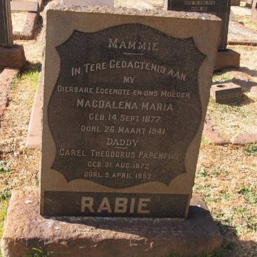 RABIE Carel Theodorus Papenfus 1872-1952 &amp; Magdalena Maria 1877-1941