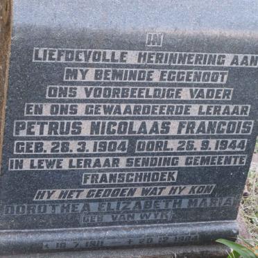 ROODE Petrus Nicolaas Francois 1904-1944 &amp; Dorothea Elizabeth VAN WYK 1911-1984