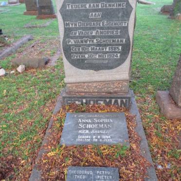 SCHOEMAN Andries P. van Wyk 1885-1924 &amp; Anna Sophia KRUGER 1894-1973