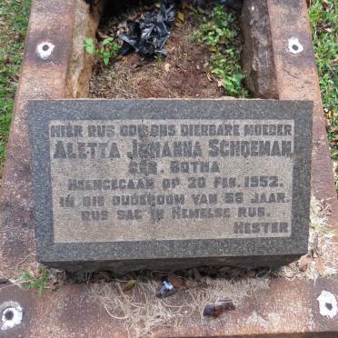 SCHOEMAN Aletta Johanna nee BOTHA  -1952