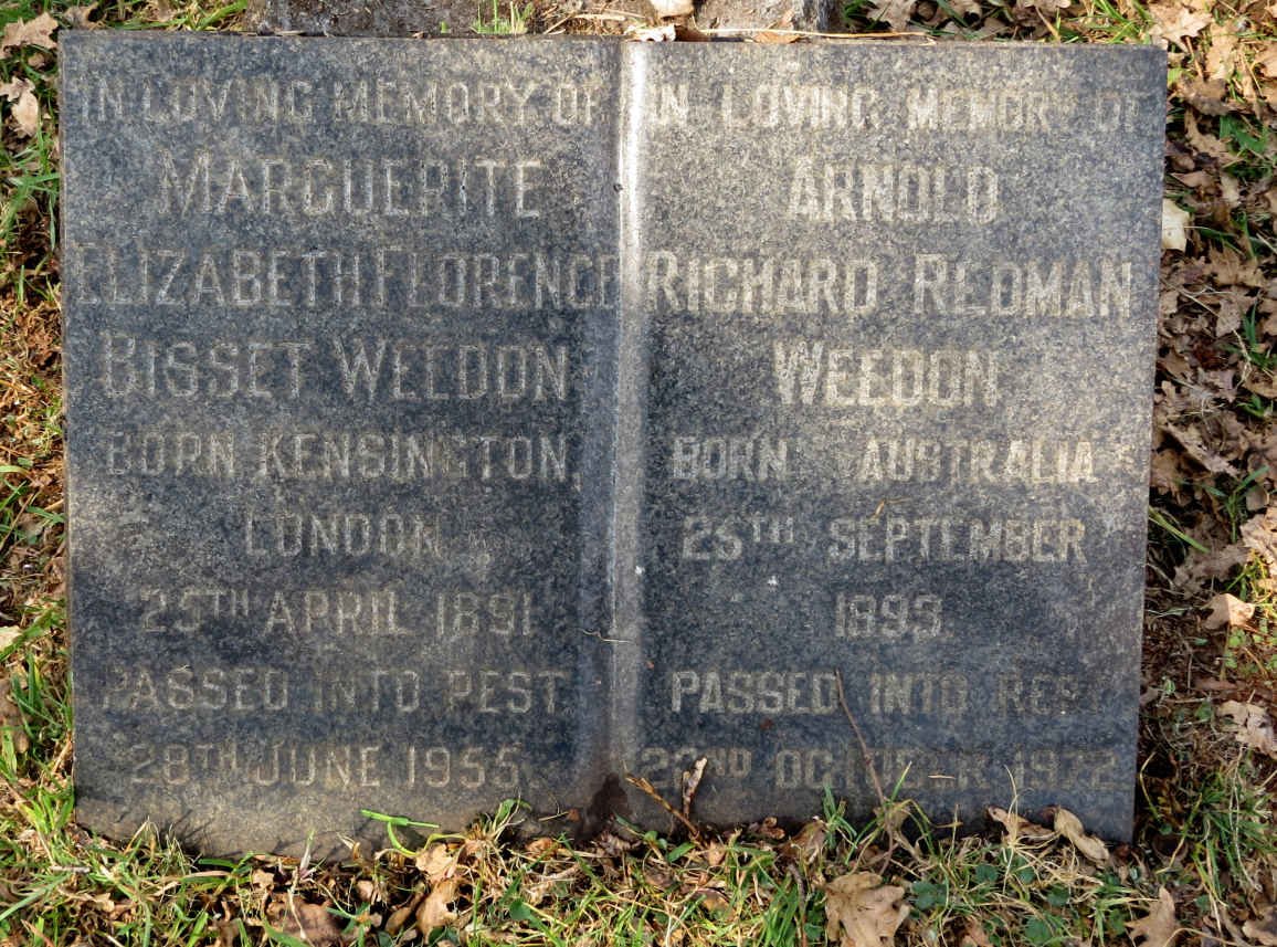 WEEDON Arnold Richard Redman 1893-1972 &amp; Marguerite Elizabeth Florence Bisset 1891-1955