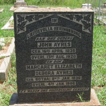 AYRES John 1836-1920 &amp; Margaret Elizabeth Debora BOTHA 1836-1906