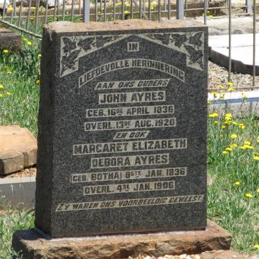 AYRES John 1836-1920 &amp; Margaret Elizabeth Debora BOTHA 1836-1906