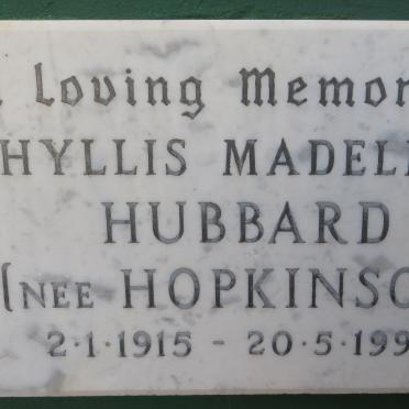 HUBBARD Phyllis Madeleine nee HOPKINSON 1915-1999