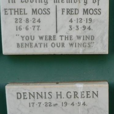 MOSS Fred 1919-1994 &amp; Ethel 1924-1977 :: GREEN Dennis H. 1922-1994