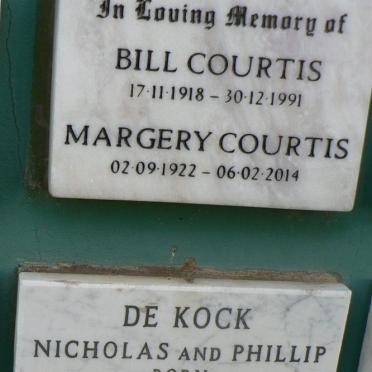 COURTIS Bill 1918-1991 &amp; Margery 1922-2014 :: DE KOCK Nicholas 1965-1993 :: DE KOCK Phillip 1965-2006