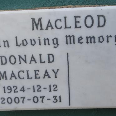 MacLEOD Donald Macleay 1924-2007