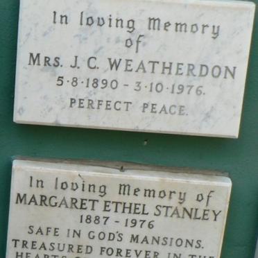 WEATHERDON J.C. 1890-1976 :: STANLEY Margaret Ethel 1887-1976