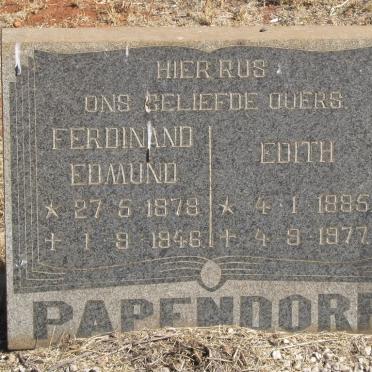 PAPENDORF Ferdinand Edmund 1878-1948 &amp; Edith 1885-1977