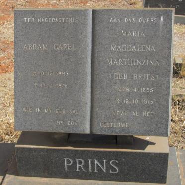 PRINS Abram Carel 1883-1976 &amp; Maria Magdalena Marthinzina BRITS 1895-1975