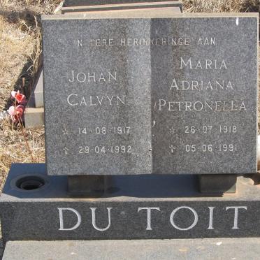 TOIT Johan Calvyn, du 1917-1992 &amp; Maria Adriana Petronella 1918-1991