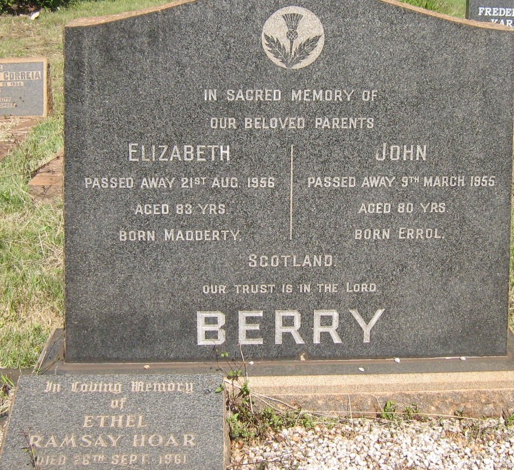 BERRY John -1955 &amp; Elizabeth -1956 :: HOAR Ethel Ramsay -1961