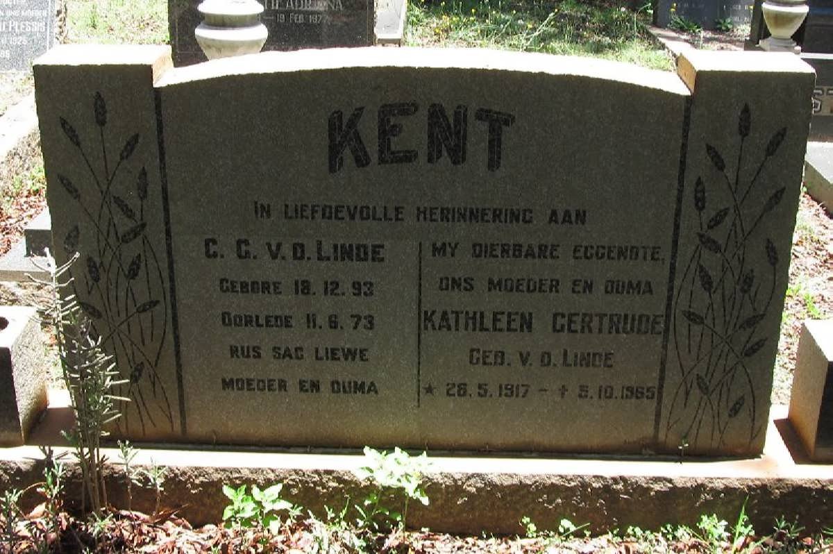 KENT C.G. v.d.Linde 1893-1973 :: KENT Kathleen Gertrude v.d. LINDE 1917-1965