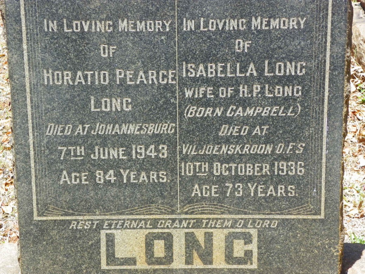 LONG Horatio Pearce -1943 &amp; Isabella CAMPBELL -1936