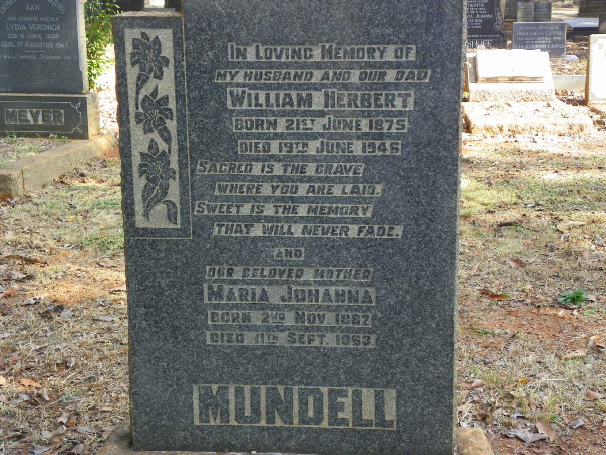 MUNDELL William Herbert 1875-1946 &amp; Maria Johanna 1882-1953