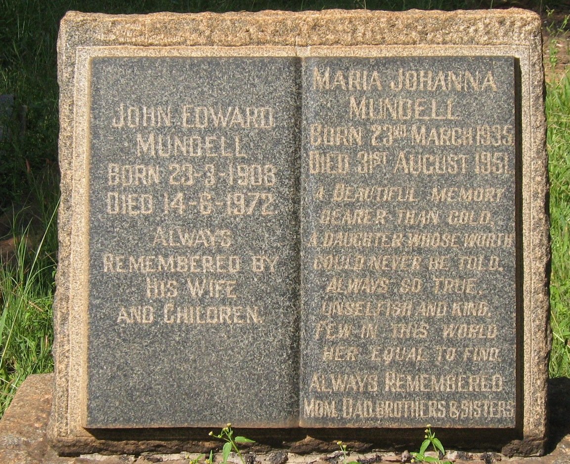 MUNDELL John Edward 1908-1972 :: MUNDELL Maria Johanna 1935-1951 