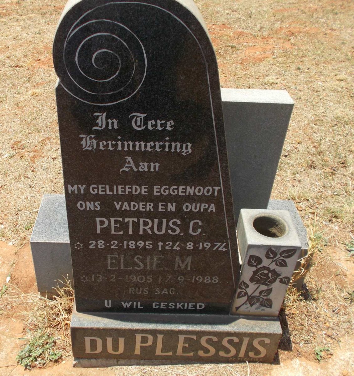 PLESSIS Petrus C., du 1895-1974 &amp; Elsie M. 1905-1988