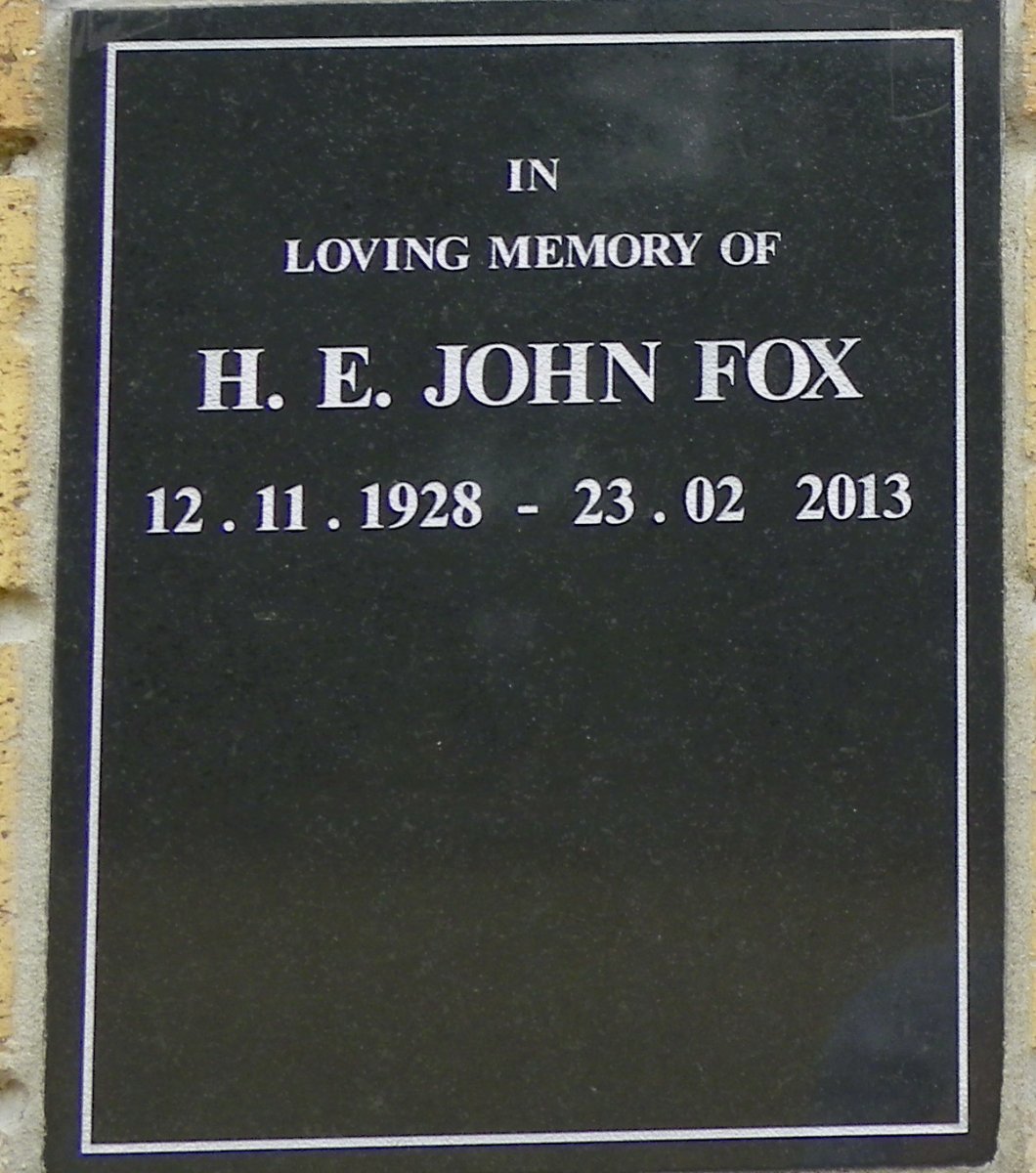 FOX H.E. John 1928-2013