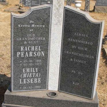PEARSON Rachel 1895-1975 :: LESEBE Emily -1960