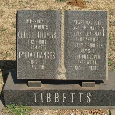 TIBBETTS George Thomas 1903-1952 &amp; Lydia Frances 1905-1981