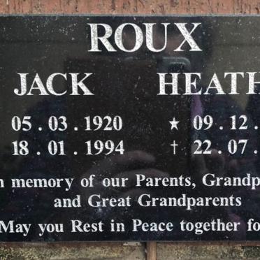 ROUX Jacobus Petrus 1920-1994 &amp; Heather Mathieson THOMAS 1925-2022