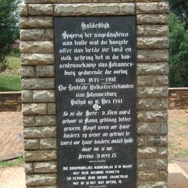 1. Memorial dedicated to those who died in the Johannesburg concentration camp