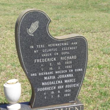 ROOYEN Frederick Richard, van 1926-1982 &amp; Maria Johanna Magdalena MAREE previously VAN ROOYEN 1931-1991