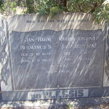 PLESSIS Jan Harm Hermanus S., du 1872-1968 &amp; Martha Johanna P. BOOYSEN 1877-1946