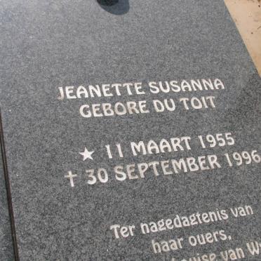 ? Jeanette Susanna nee DU TOIT 1955-1996