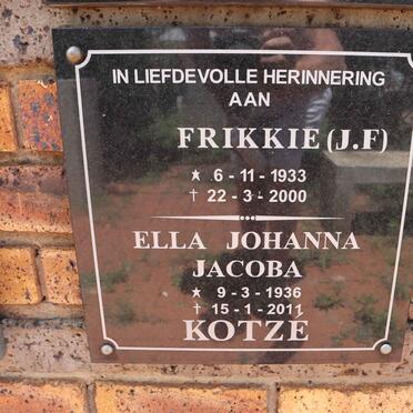 KOTZE J.F. 1933-2000 & Ella Johanna Jacoba 1936-2011