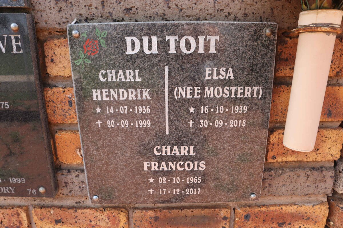 TOIT Charl Hendrik, du 1936-1999 & Elsa MOSTERT 1939-2018 :: TOIT Charl Francois, du 1965-2017