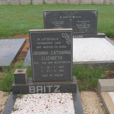 BRITZ Johanna Catharina Elizabeth nee VAN DER WESTHUIZEN 1917-1981