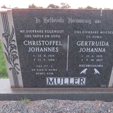 MULLER Christoffel Johannes 1919-1984 & Gertruida Johanna 1929-2017