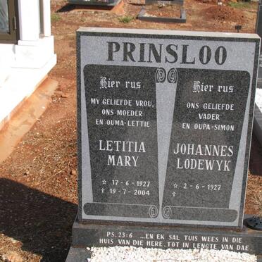 PRINSLOO Johannes Lodewyk 1927-  &amp; Letitia Mary 1927-2004