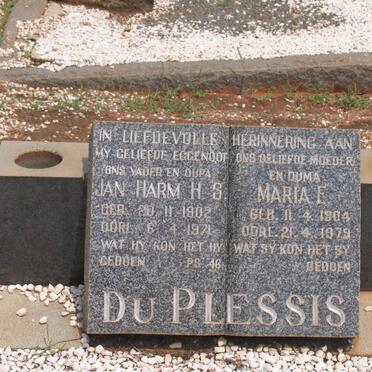 PLESSIS Jan Harm H.S., du 1902-1971 &amp; Maria E. 1904-1979