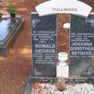 PULLINGER Ronald George 1932-2002 &amp; Johanna Dorothea REYNEKE 1933-