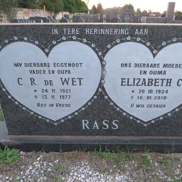 RASS C.R. de Wet 1921-1977 & Elizabeth C. 1924-2010