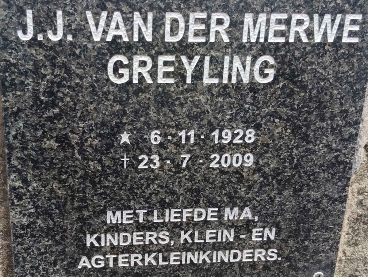 GREYLING J.J. van der Merwe 1928-2009