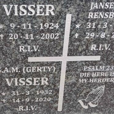 VISSER ? 1924-2002 & G.A.M. 1932-2020 :: JANSE VAN RENSBURG ? 1958-2008