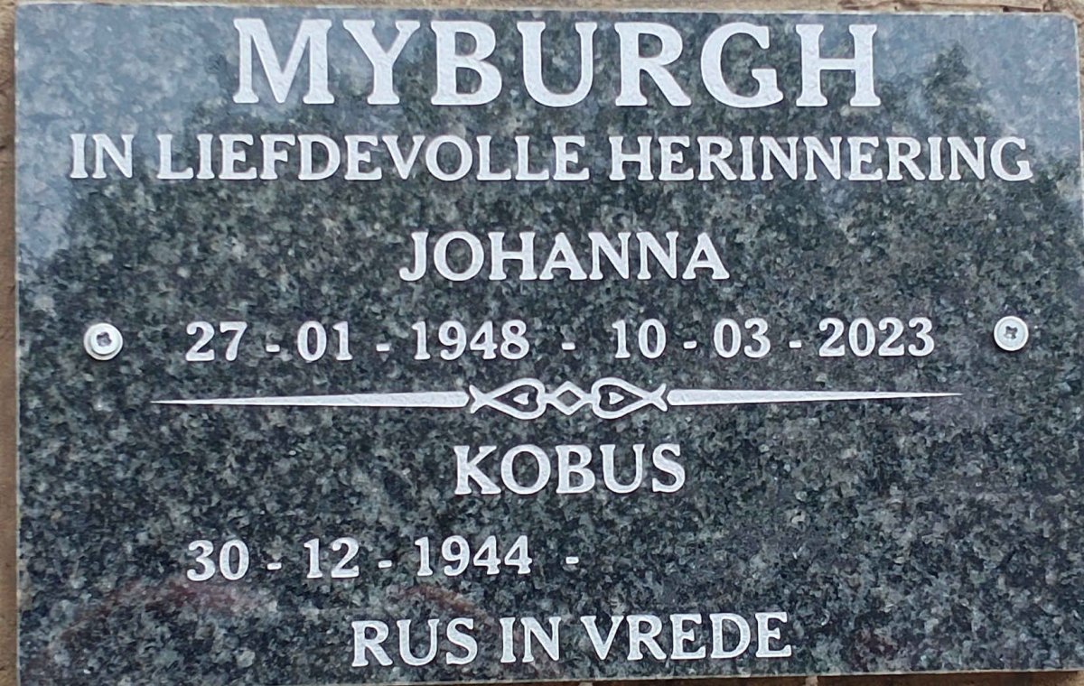 MYBURGH Kobus 1944-  & Johanna 1948-2023