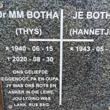 BOTHA M.M. 1940-2020 & J.E. 1943-