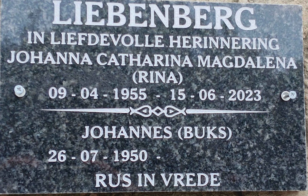 LIEBENBERG Johannes 1950-  & Johanna Catharina Magdalena 1955-2023